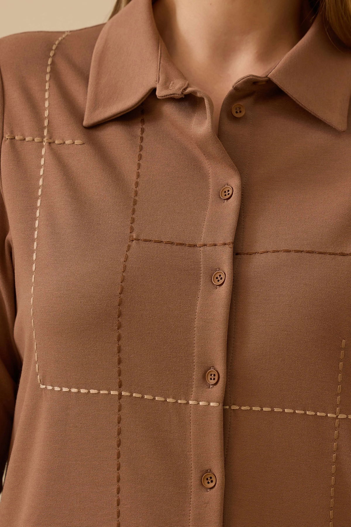 Galaxi Kadın Büyük Beden Dikiş Desenli Tunik 4013 Camel - 3