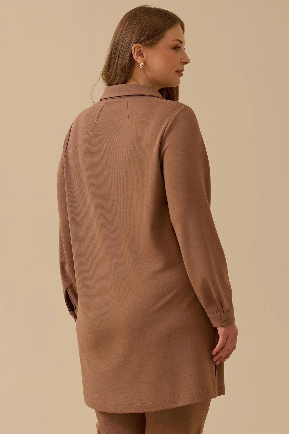 Galaxi Kadın Büyük Beden Dikiş Desenli Tunik 4013 Camel - 4