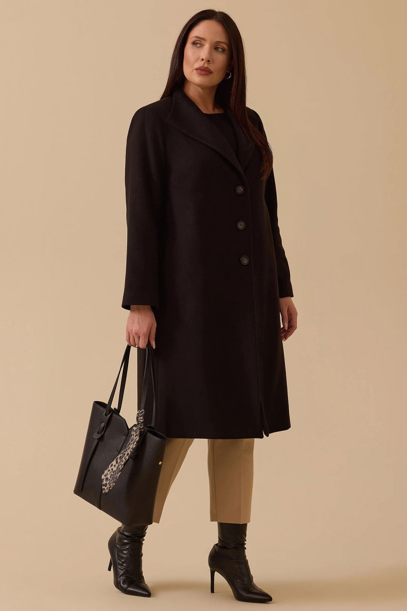 Galaxi Kadın Büyük Beden Düğmeli Kaşe Kaban 4001 Siyah - Galaxi