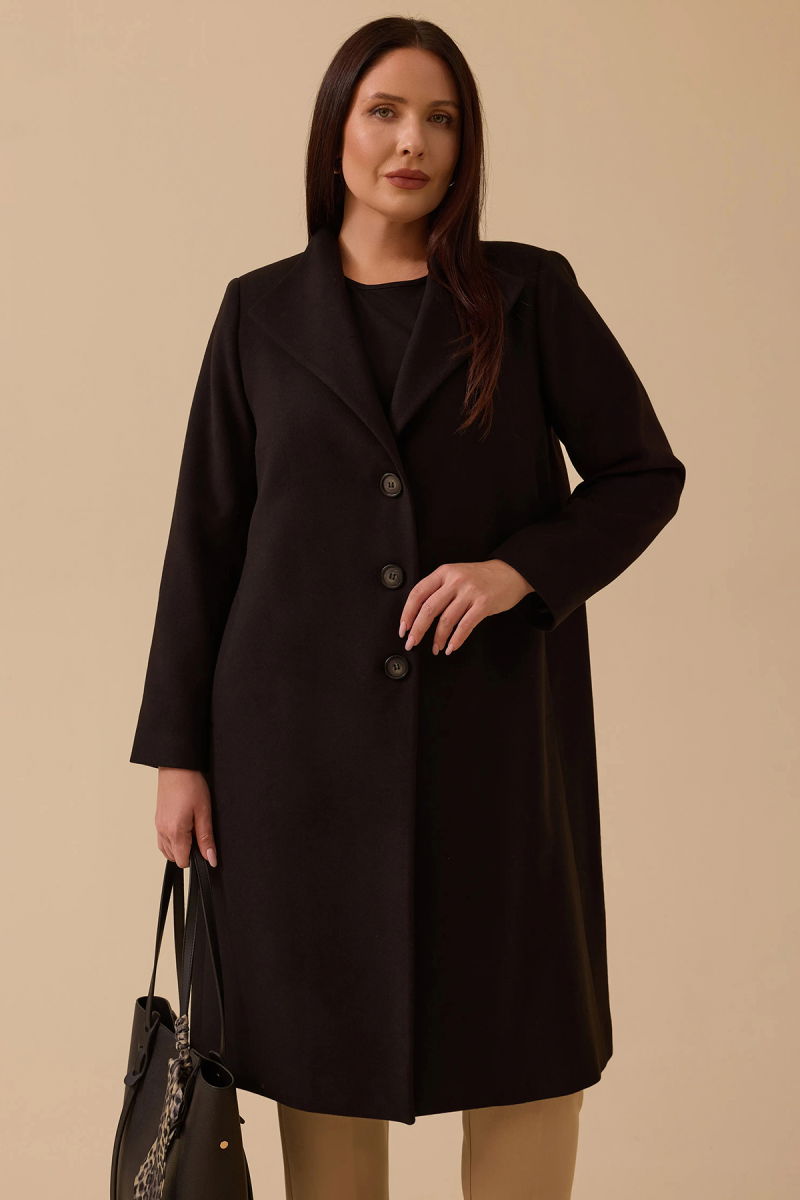 Galaxi Kadın Büyük Beden Düğmeli Kaşe Kaban 4001 Siyah - 2