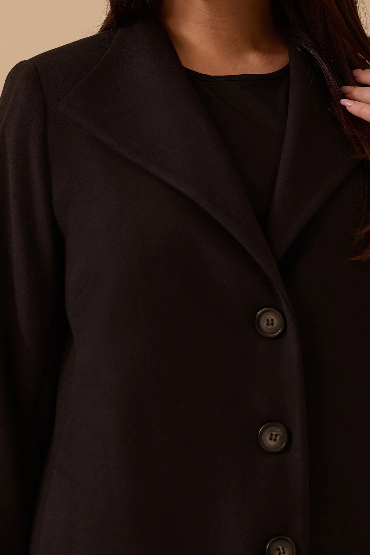 Galaxi Kadın Büyük Beden Düğmeli Kaşe Kaban 4001 Siyah - 3