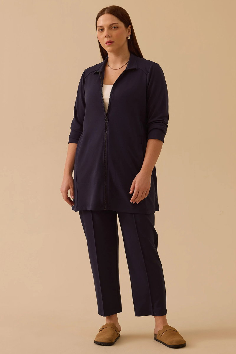 Galaxi Kadın Büyük Beden Elastik Bel Bilek Boy Pantolon 4005 Lacivert - Galaxi