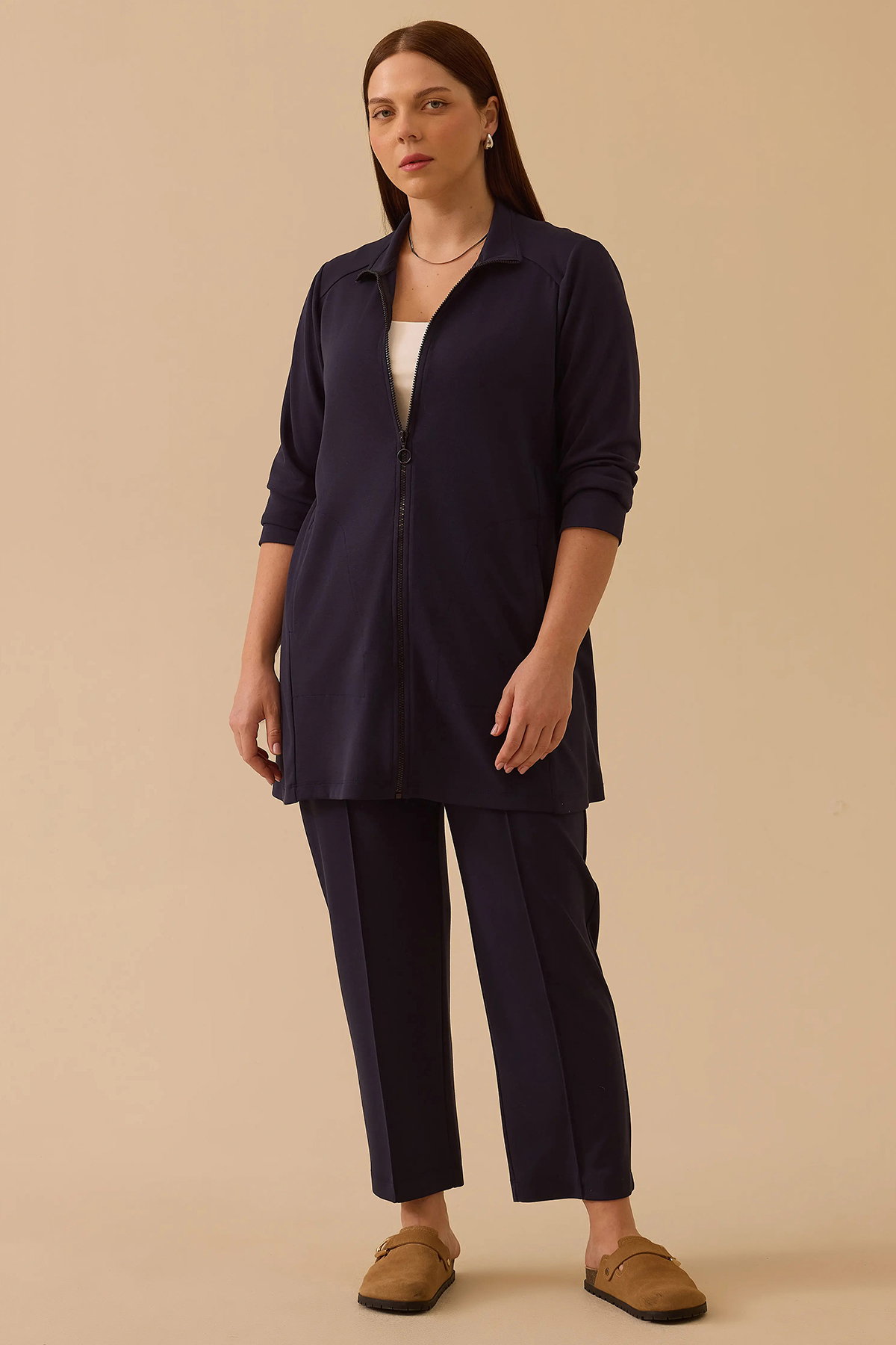 Galaxi Kadın Büyük Beden Elastik Bel Bilek Boy Pantolon 4005 Lacivert - 1