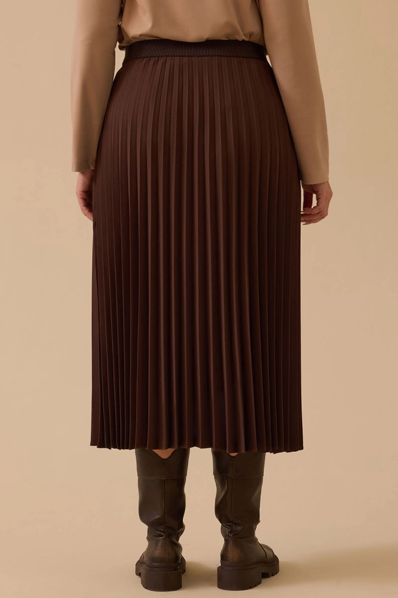 Galaxi Kadın Büyük Beden Esnek Bel Pliseli Basic Etek 4003 Kahverengi - 4