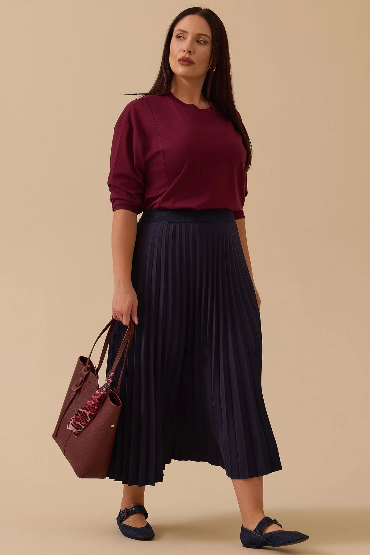 Galaxi Kadın Büyük Beden Esnek Bel Pliseli Basic Etek 4003 Lacivert - 1