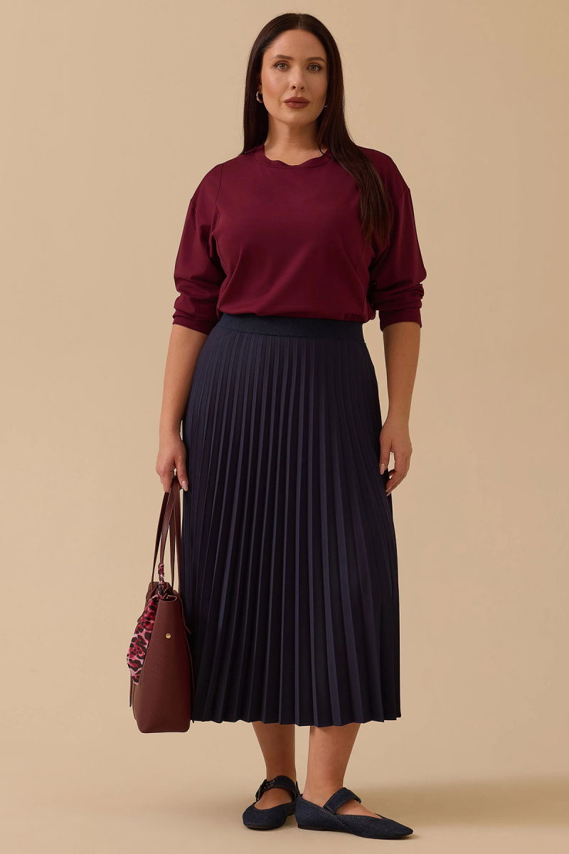 Galaxi Kadın Büyük Beden Esnek Bel Pliseli Basic Etek 4003 Lacivert - 2