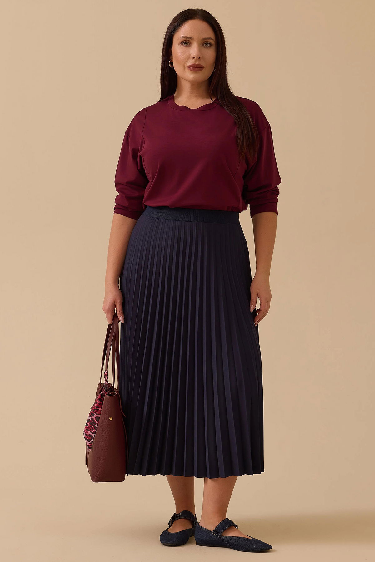 Galaxi Kadın Büyük Beden Esnek Bel Pliseli Basic Etek 4003 Lacivert - 2