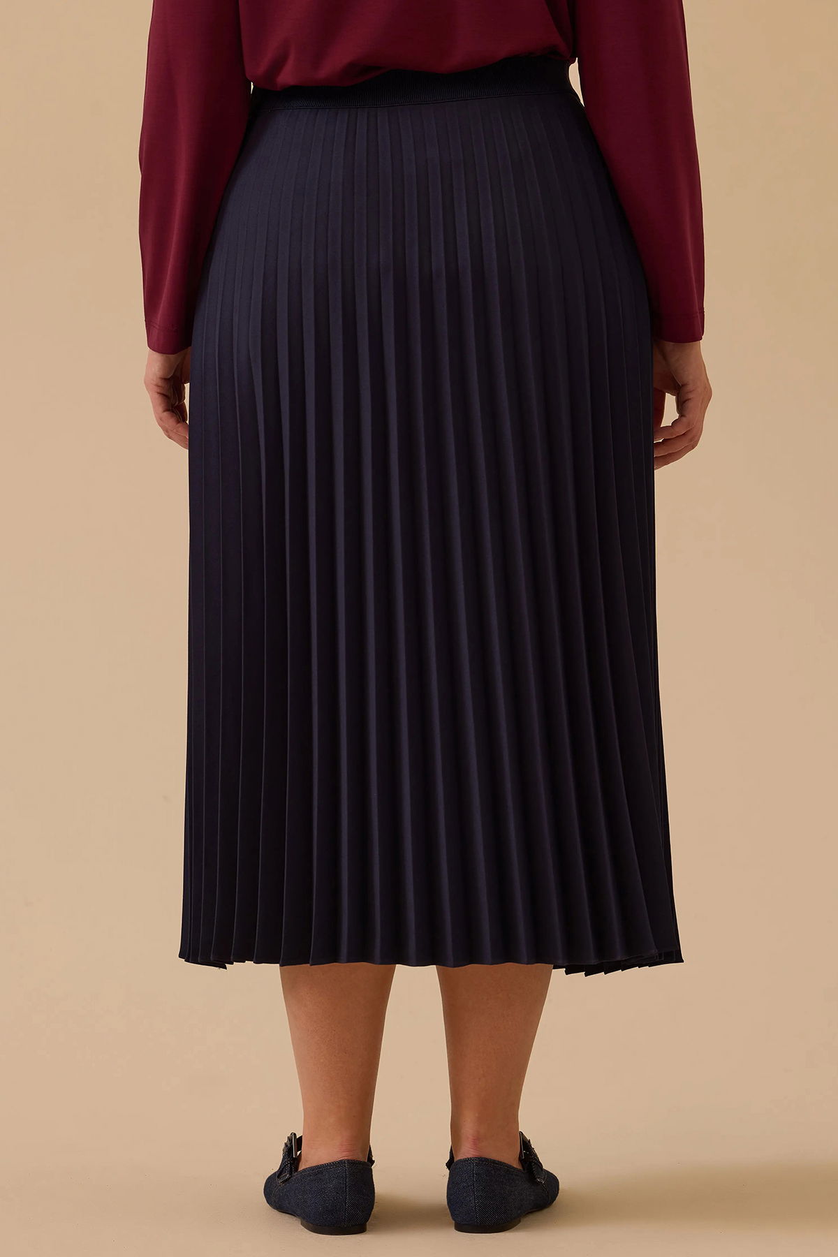 Galaxi Kadın Büyük Beden Esnek Bel Pliseli Basic Etek 4003 Lacivert - 4