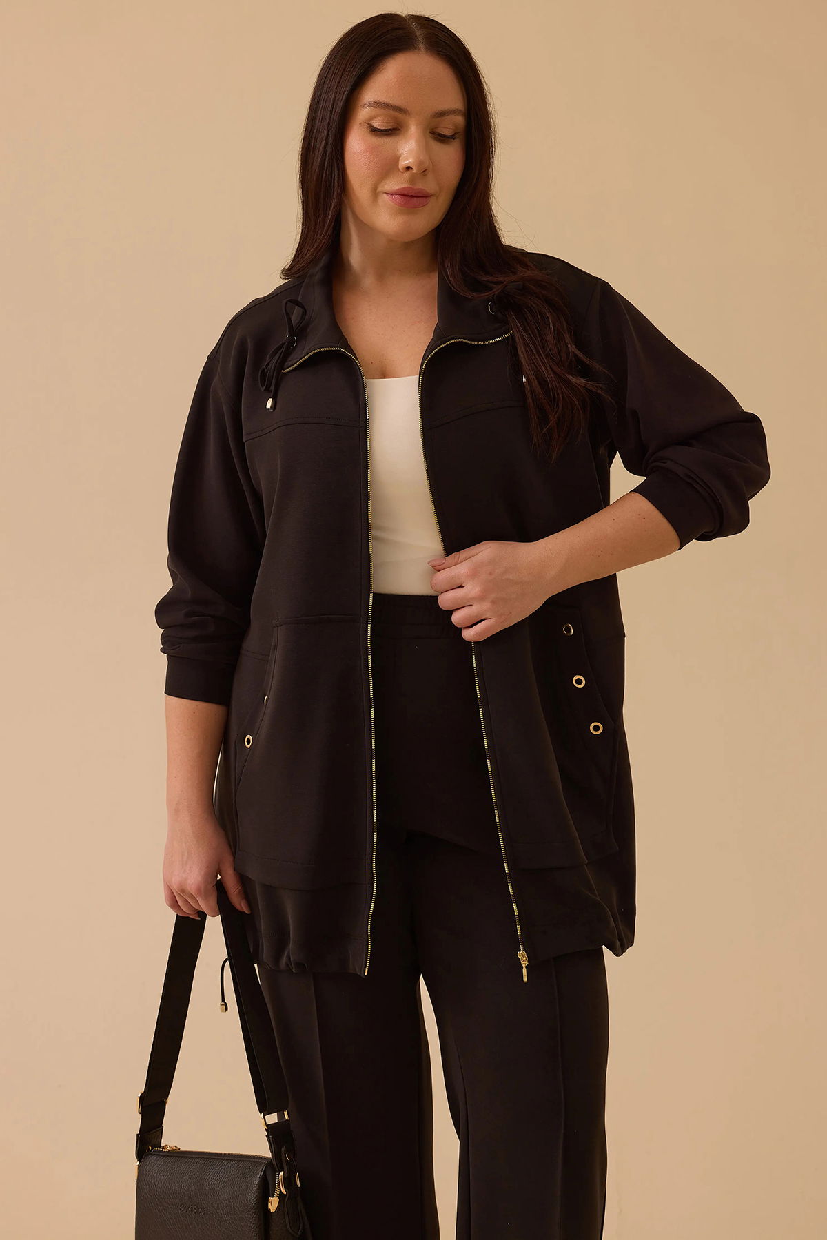 Galaxi Kadın Büyük Beden Fermuarlı Bel Ayarlamalı Kap 4010 Siyah - 1