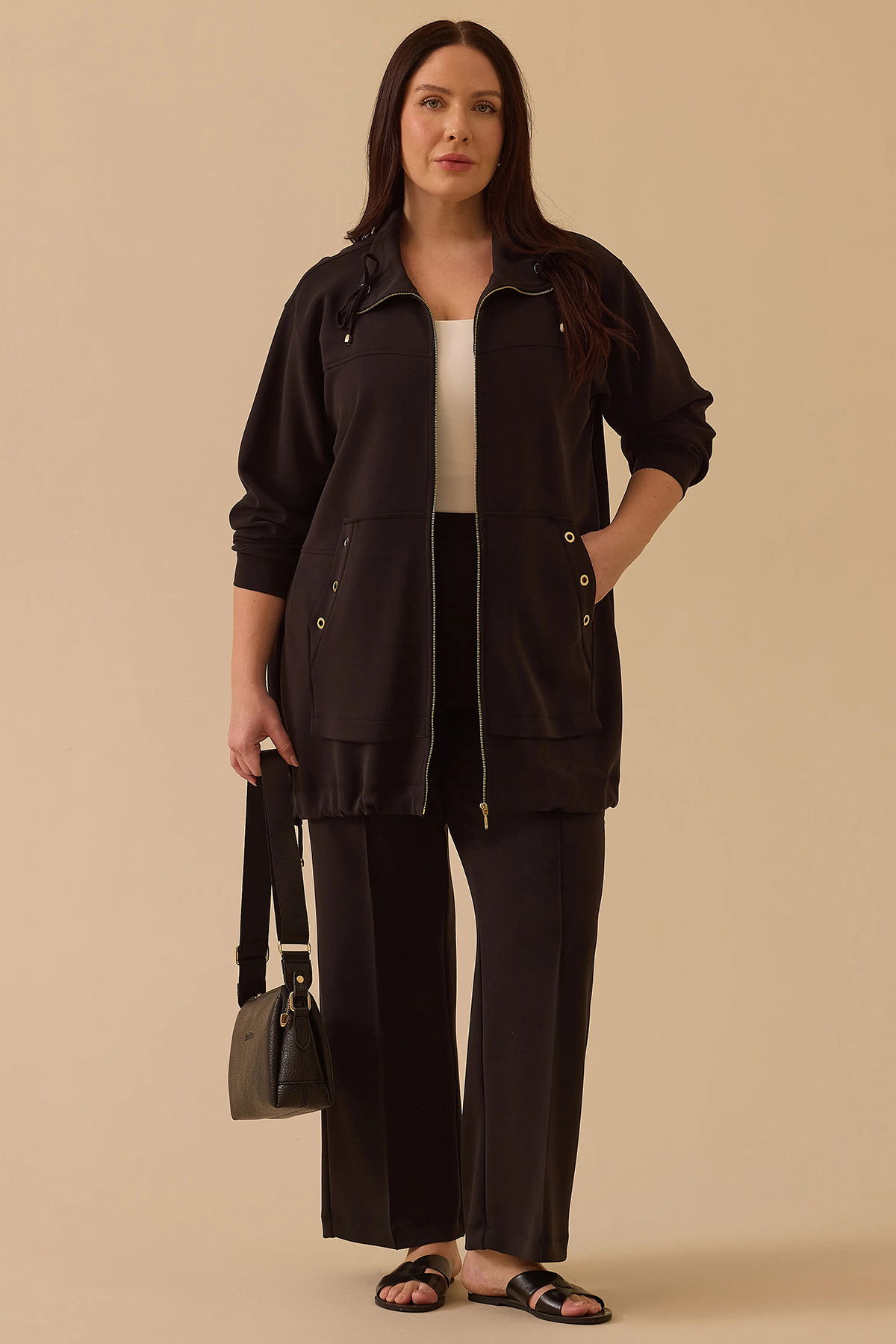 Galaxi Kadın Büyük Beden Fermuarlı Bel Ayarlamalı Kap 4010 Siyah - 2