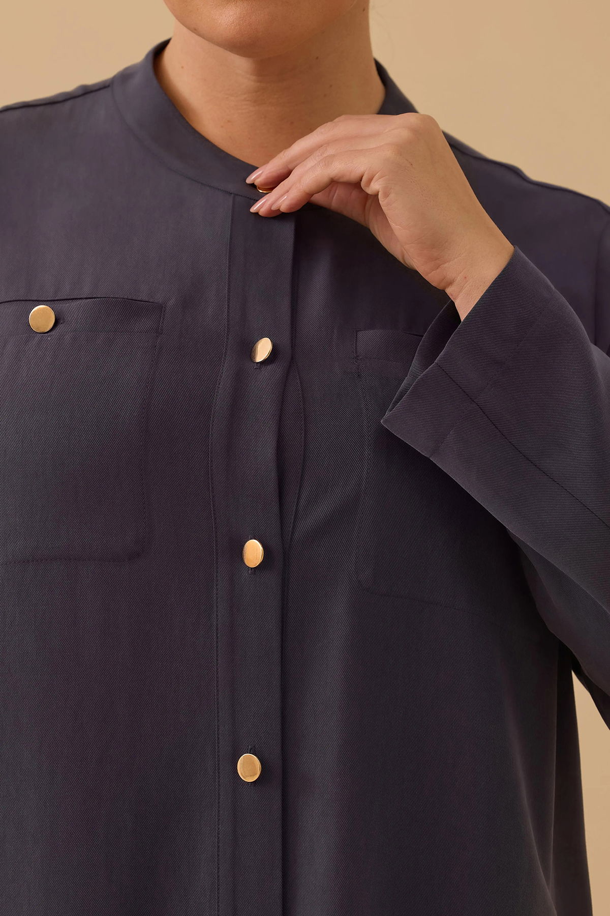 Galaxi Kadın Büyük Beden Hakim Yaka Uzun Kap 4003 Indigo - 3