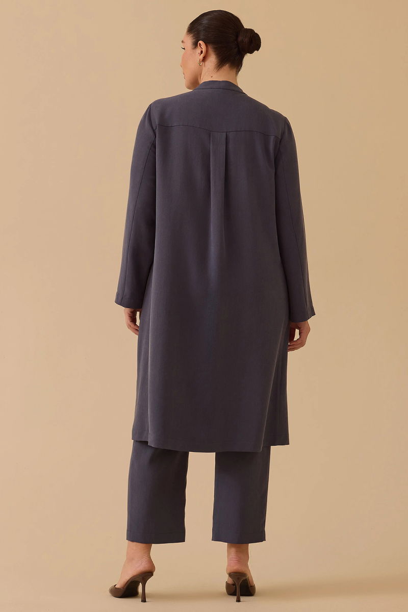 Galaxi Kadın Büyük Beden Hakim Yaka Uzun Kap 4003 Indigo - 4