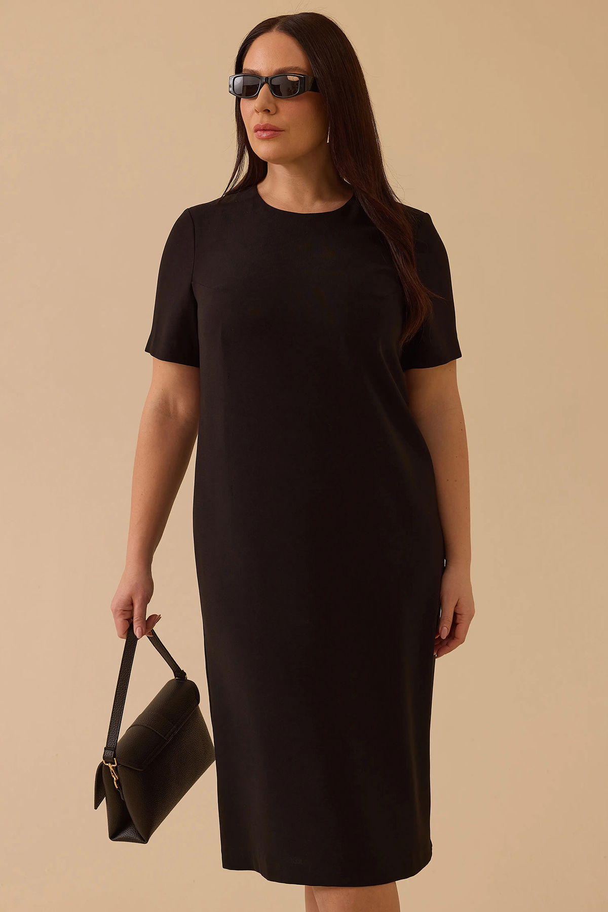 Galaxi Kadın Büyük Beden Kısa Kollu Basic Elbise 4018 Siyah - 2