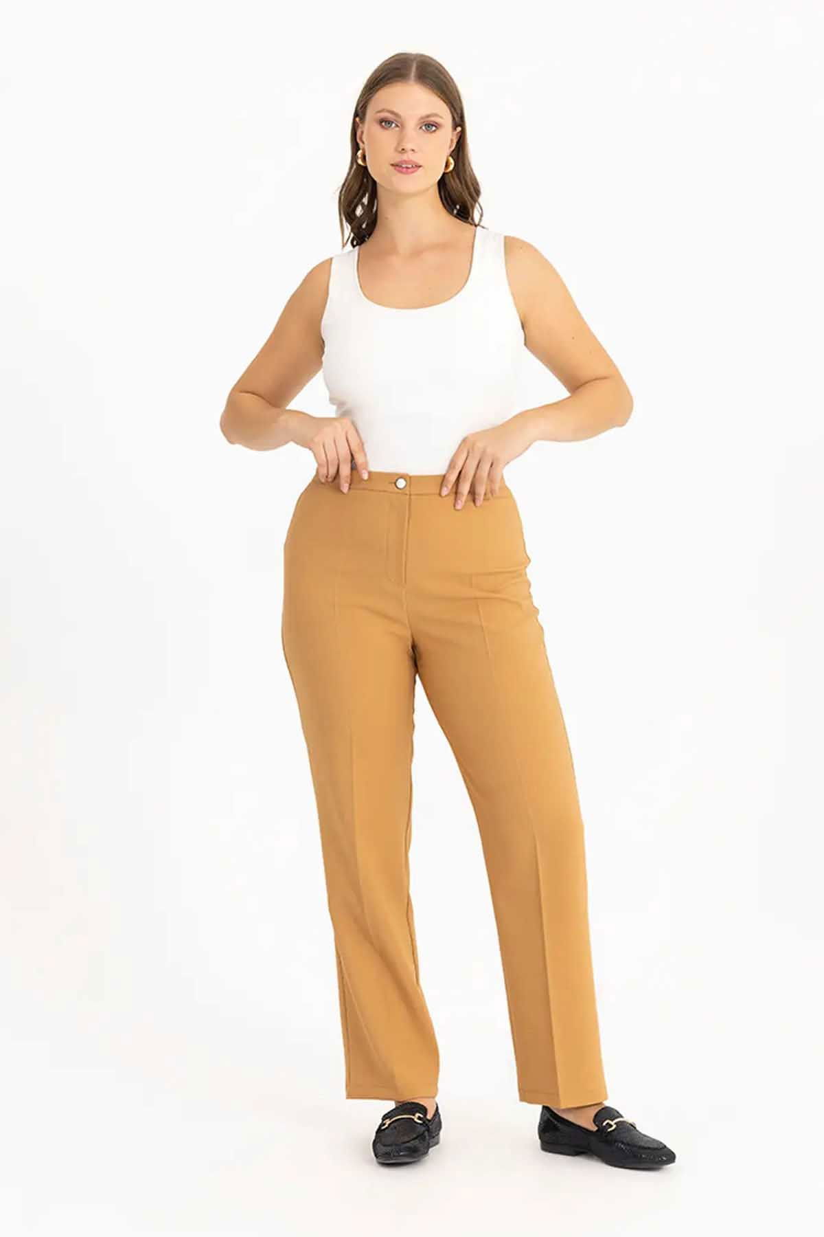Galaxi Kadın Büyük Beden Klasik Kesim Pantolon 3051034 Camel - 1