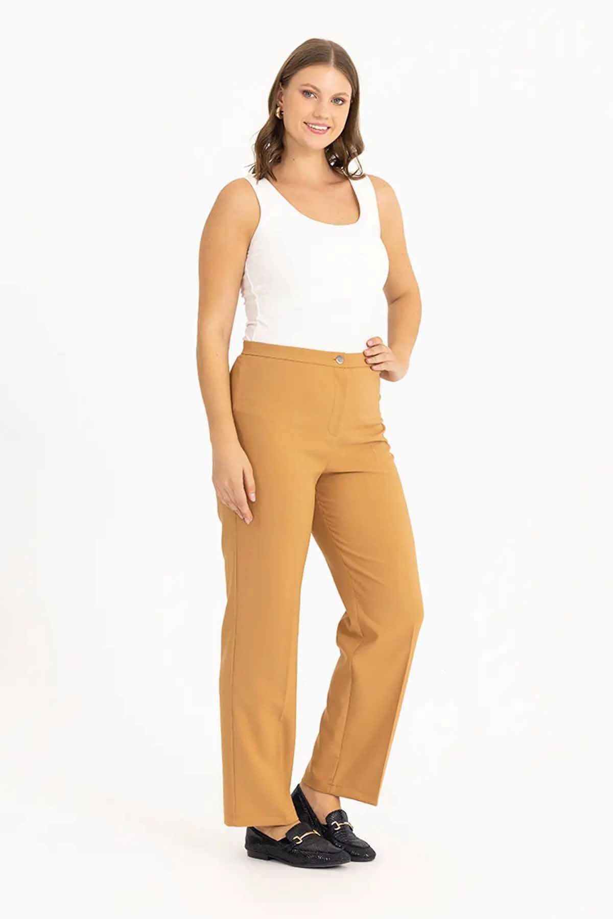 Galaxi Kadın Büyük Beden Klasik Kesim Pantolon 3051034 Camel - 2
