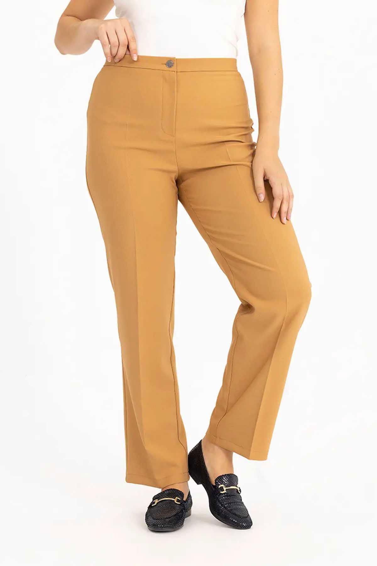 Galaxi Kadın Büyük Beden Klasik Kesim Pantolon 3051034 Camel - 3