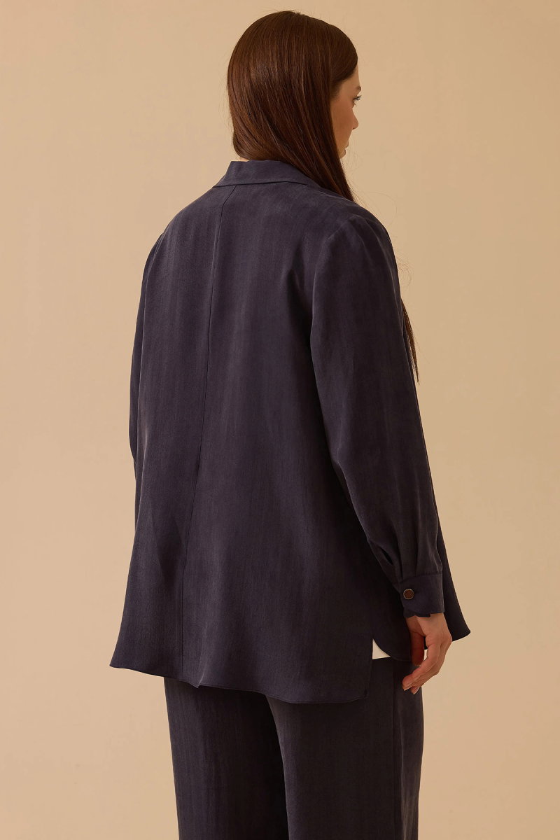 Galaxi Kadın Büyük Beden Lyocell Karışımlı Parlak Dokulu Gömlek 4015 Lacivert - 4