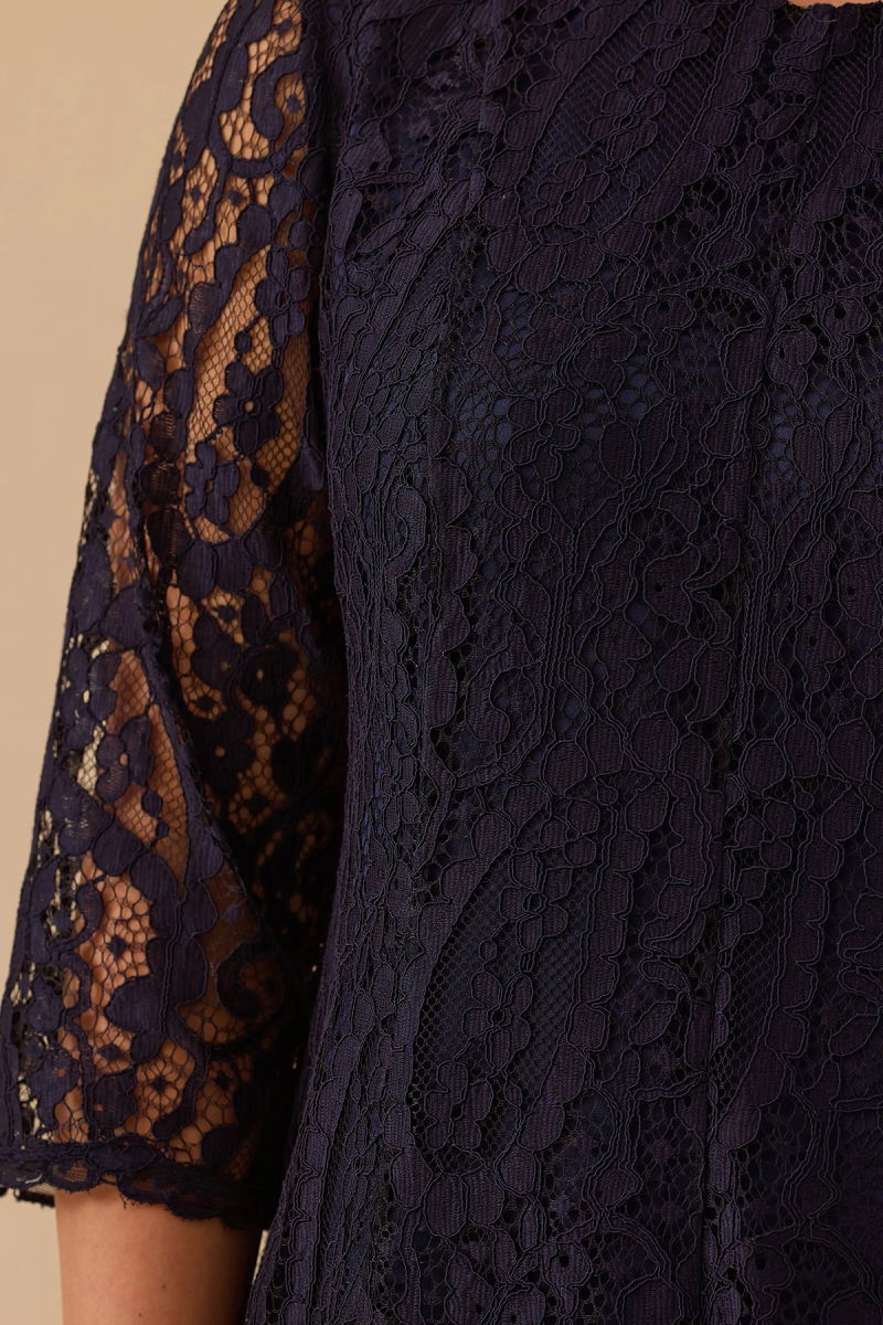 Galaxi Kadın Büyük Beden Midi Dantel Elbise 4003 Lacivert - 3