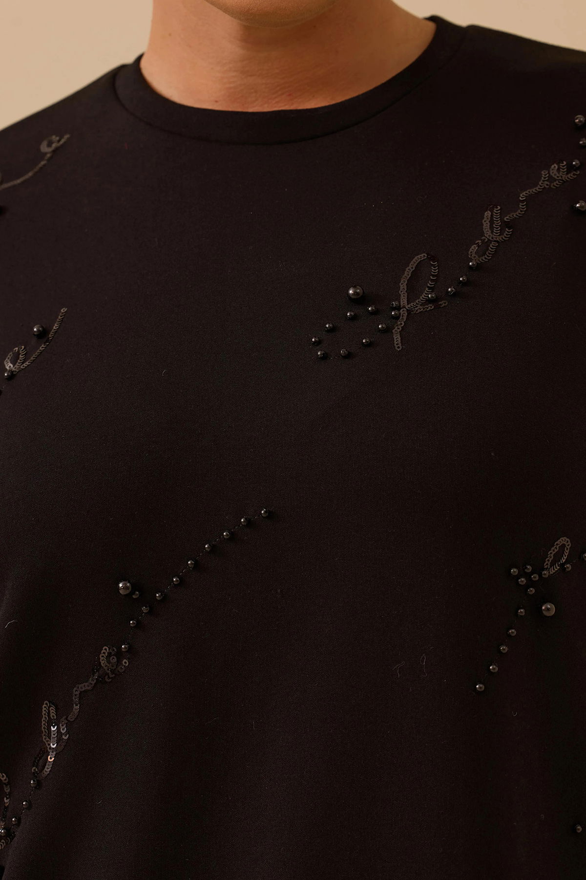 Galaxi Kadın Büyük Beden Nakış Detaylı Boncuklu Sweatshirt 4005 Siyah - 3