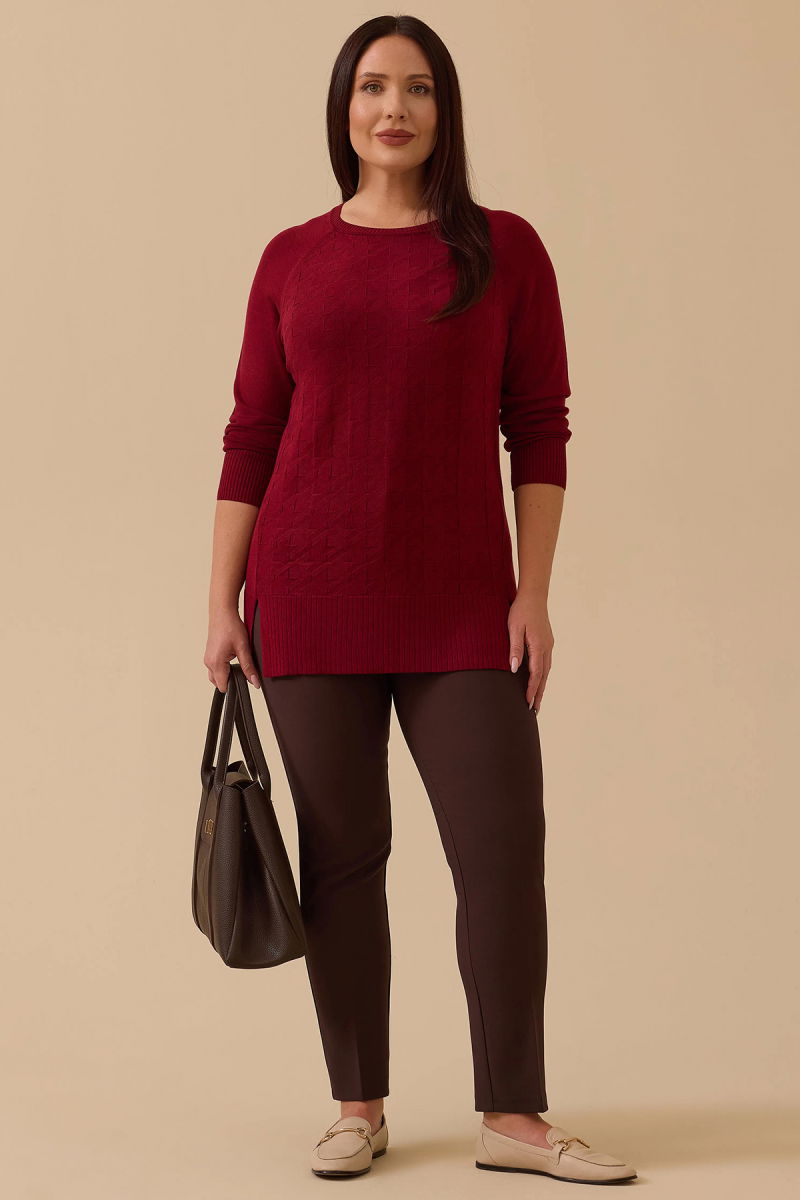 Galaxi Kadın Büyük Beden Örgü Desenli Triko 4011 Bordo - Galaxi