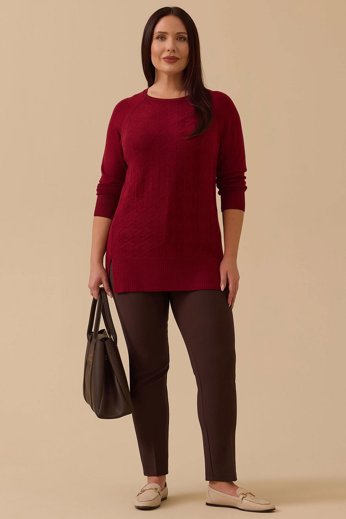 Galaxi Kadın Büyük Beden Örgü Desenli Triko 4011 Bordo - 1