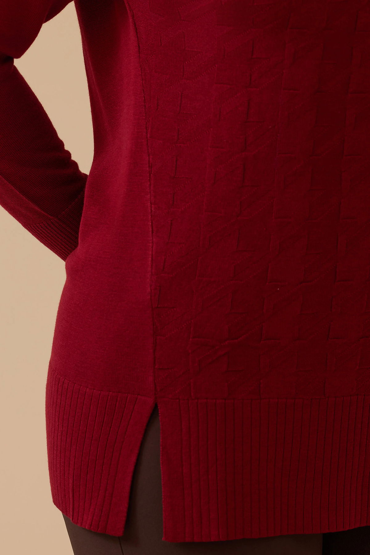 Galaxi Kadın Büyük Beden Örgü Desenli Triko 4011 Bordo - 2