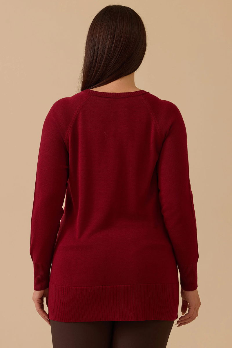 Galaxi Kadın Büyük Beden Örgü Desenli Triko 4011 Bordo - 3