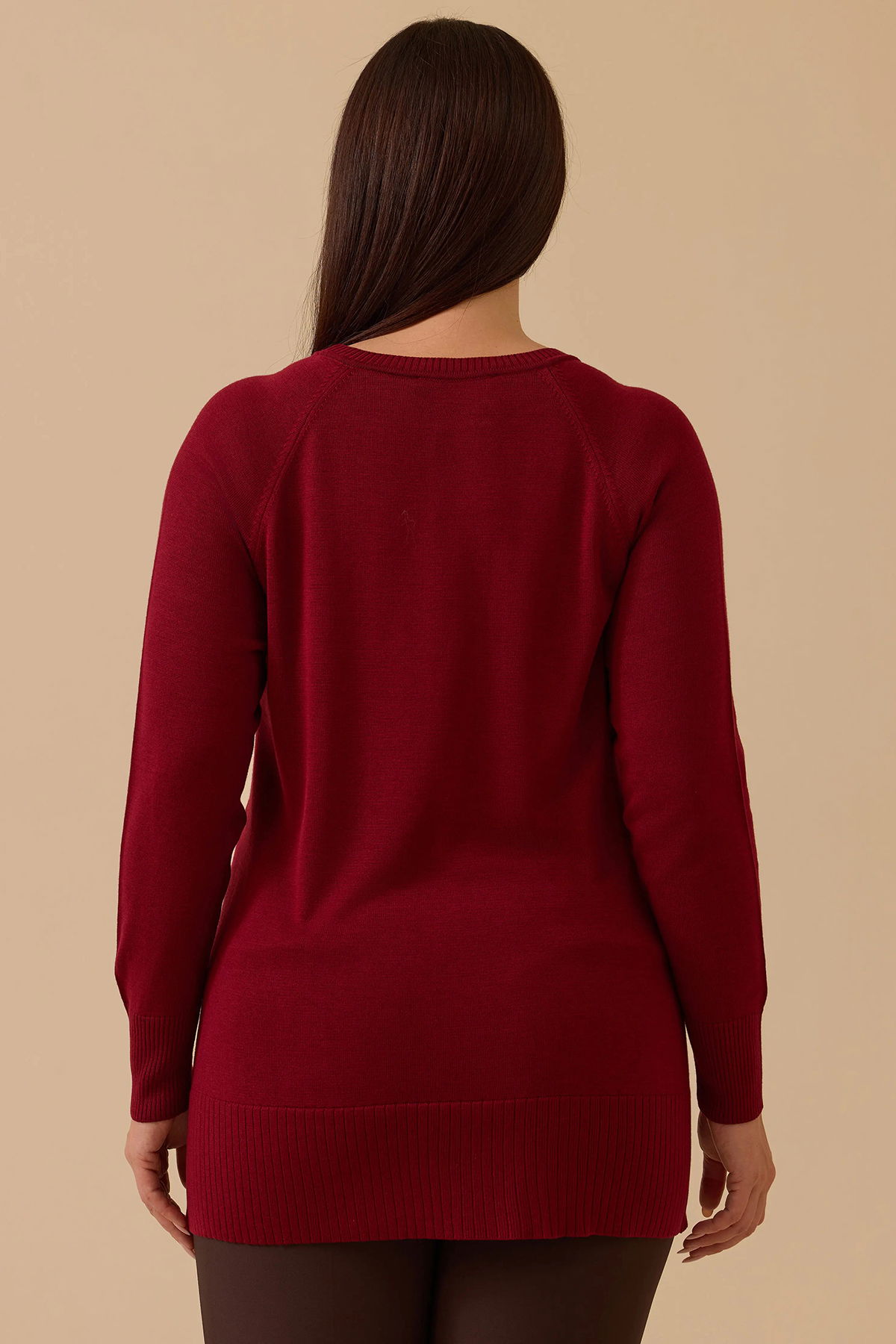 Galaxi Kadın Büyük Beden Örgü Desenli Triko 4011 Bordo - 3