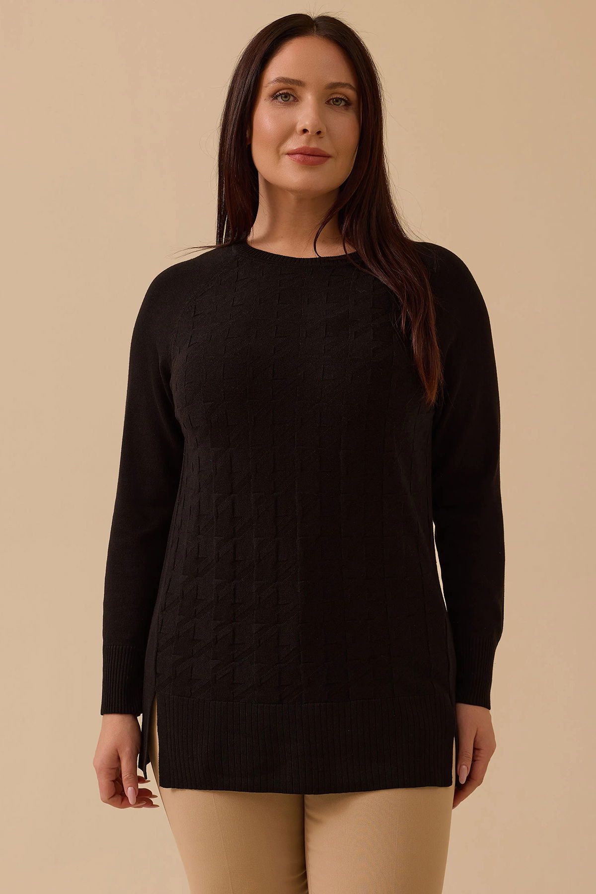 Galaxi Kadın Büyük Beden Örgü Desenli Triko 4011 Siyah - 1