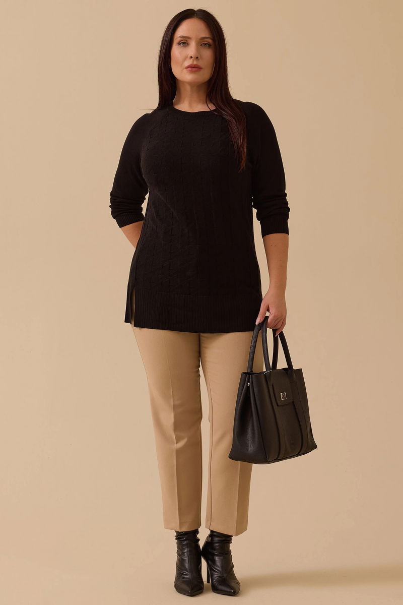 Galaxi Kadın Büyük Beden Örgü Desenli Triko 4011 Siyah - 2