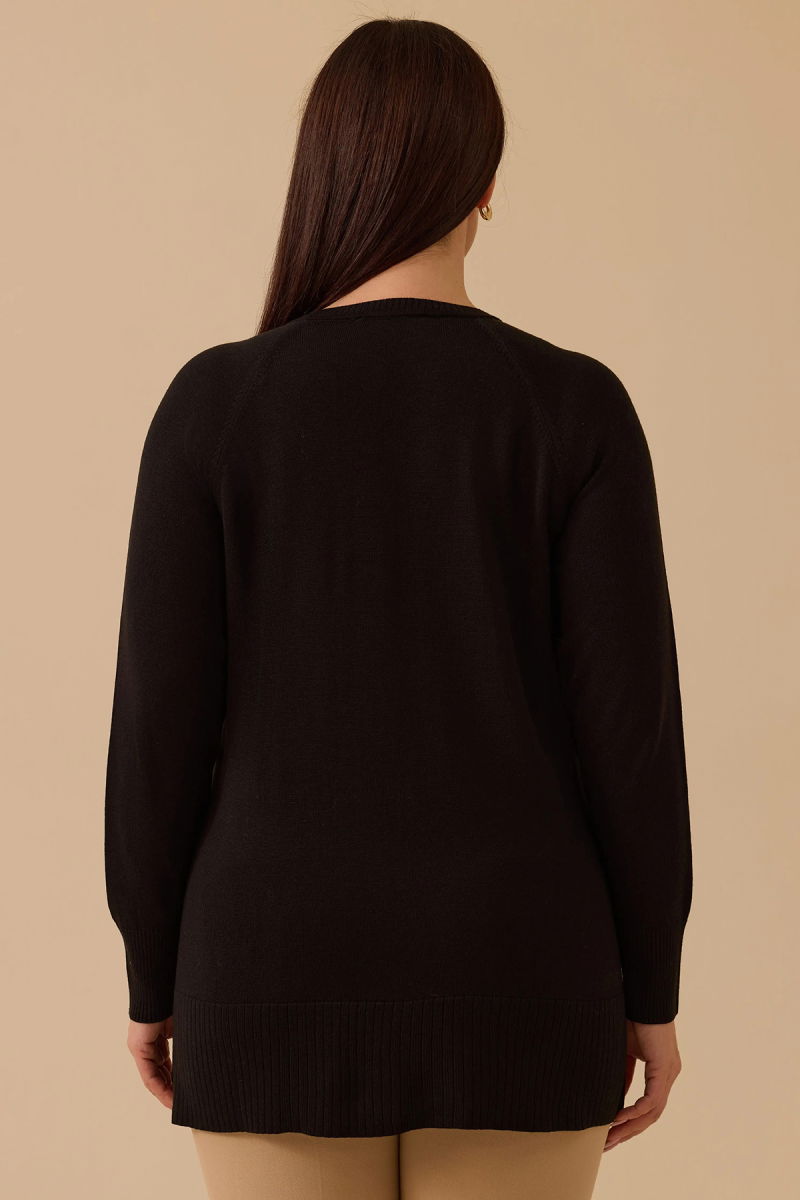 Galaxi Kadın Büyük Beden Örgü Desenli Triko 4011 Siyah - 4