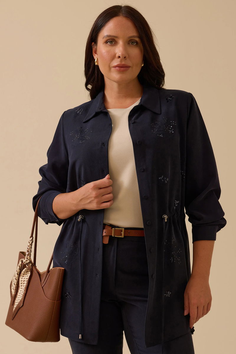 Galaxi Kadın Büyük Beden Pul İşlemeli Bağcıklı Kap 4002 Lacivert - Galaxi