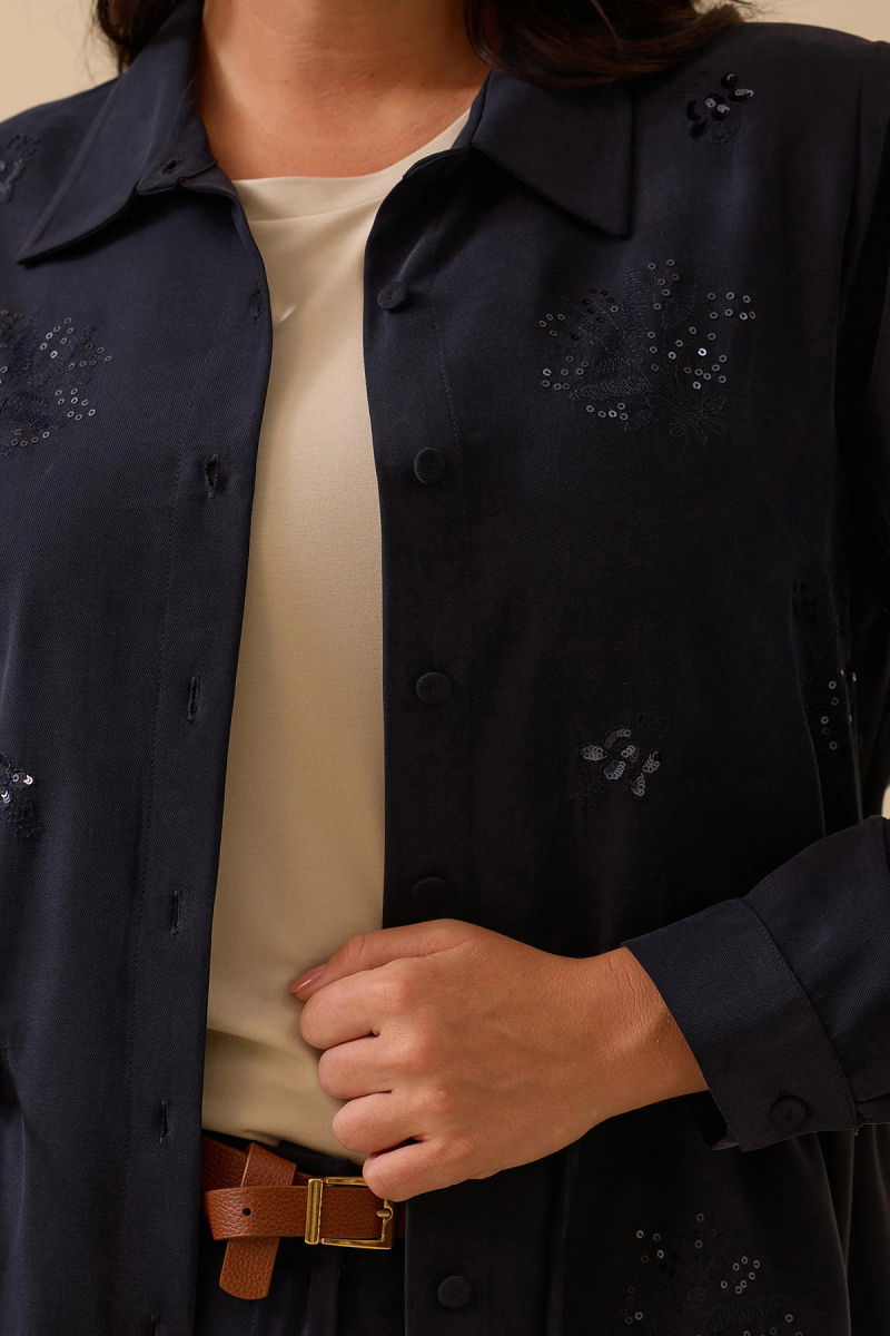 Galaxi Kadın Büyük Beden Pul İşlemeli Bağcıklı Kap 4002 Lacivert - 3