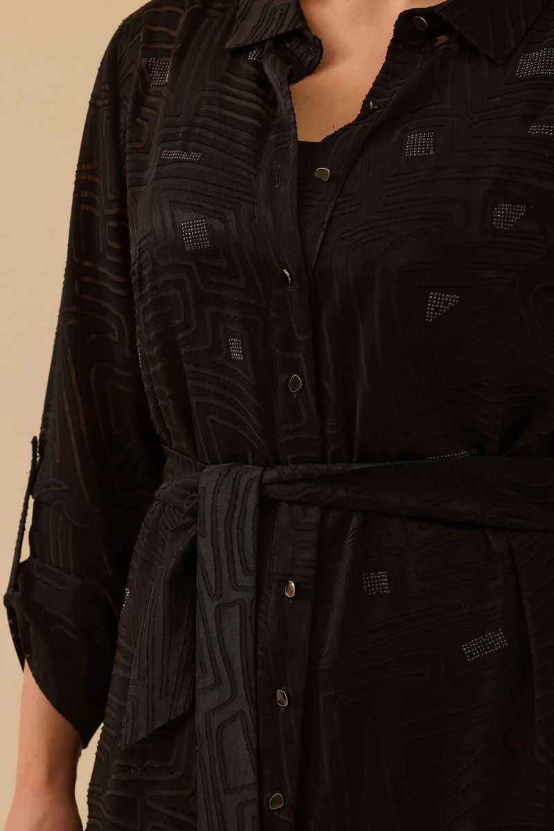 Galaxi Kadın Büyük Beden Taş Detaylı Desenli Uzun Tunik 4002 Siyah - 4