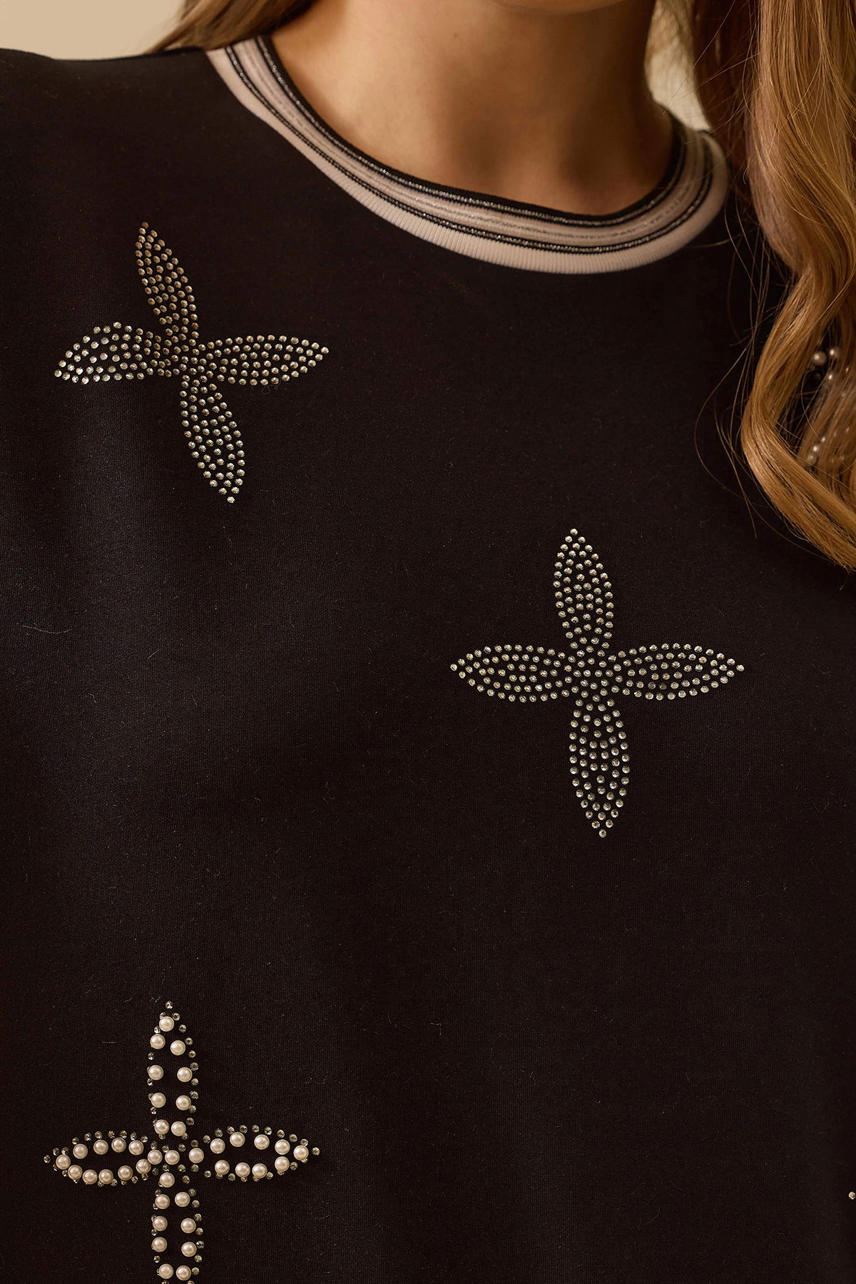 Galaxi Kadın Büyük Beden Taş Detaylı Sweatshirt 4002 Siyah - 3
