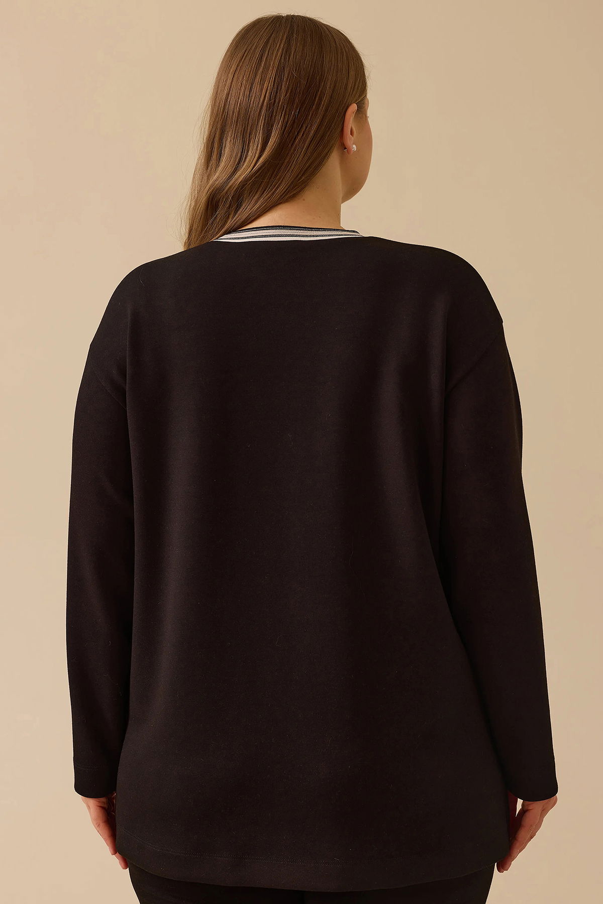 Galaxi Kadın Büyük Beden Taş Detaylı Sweatshirt 4002 Siyah - 4