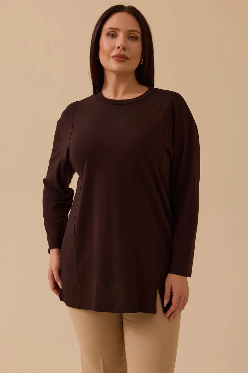 Galaxi Kadın Büyük Beden Uzun Kollu Basic Tunik 4014 Kahverengi - 2