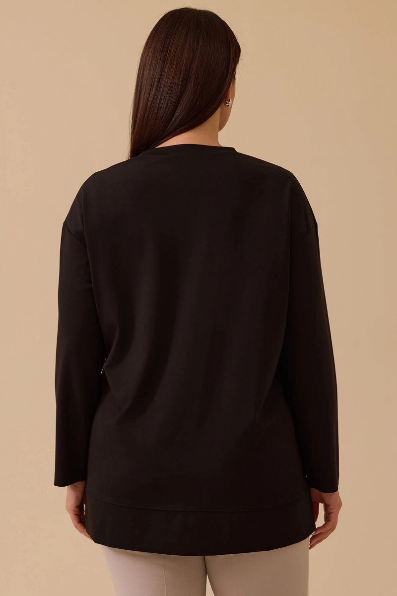 Galaxi Kadın Büyük Beden Uzun Kollu Basic Tunik 4014 Siyah - 4