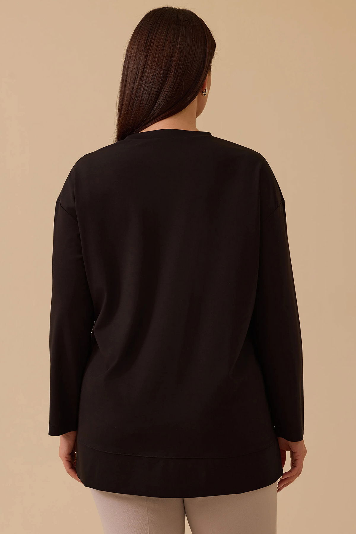 Galaxi Kadın Büyük Beden Uzun Kollu Basic Tunik 4014 Siyah - 4