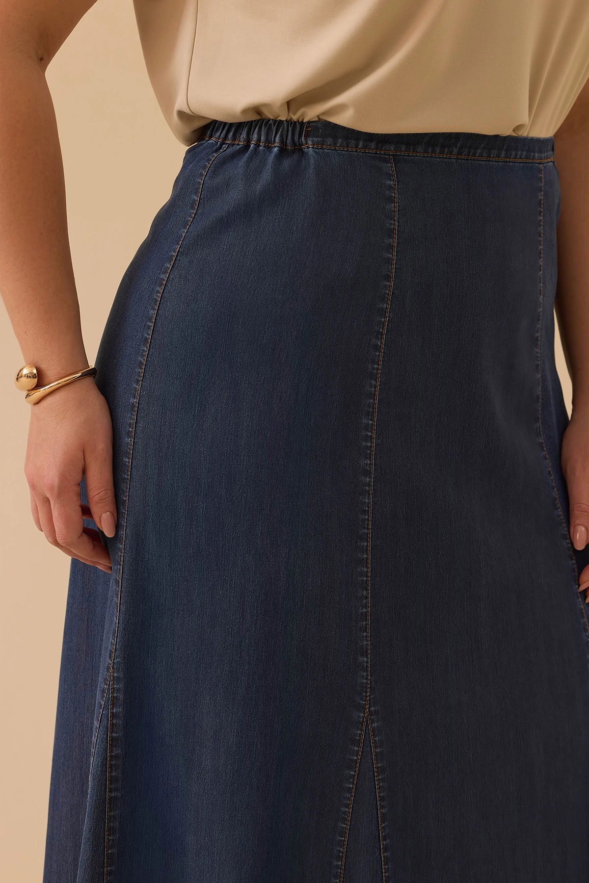 Galaxi Kadın Büyük Beden Yarı Elastik Bel Jean Etek 4005 Lacivert - 2