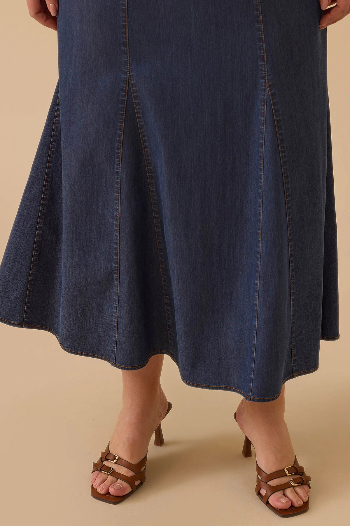 Galaxi Kadın Büyük Beden Yarı Elastik Bel Jean Etek 4005 Lacivert - 3