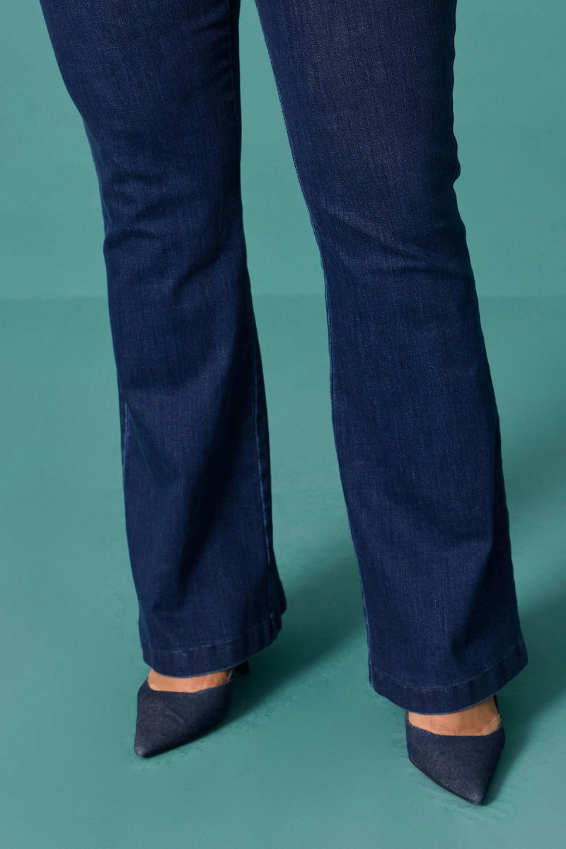 Galaxi Kadın Büyük Beden Yüksek Bel İspanyol Paça Denim Pantolon 4002 Lacivert - 3