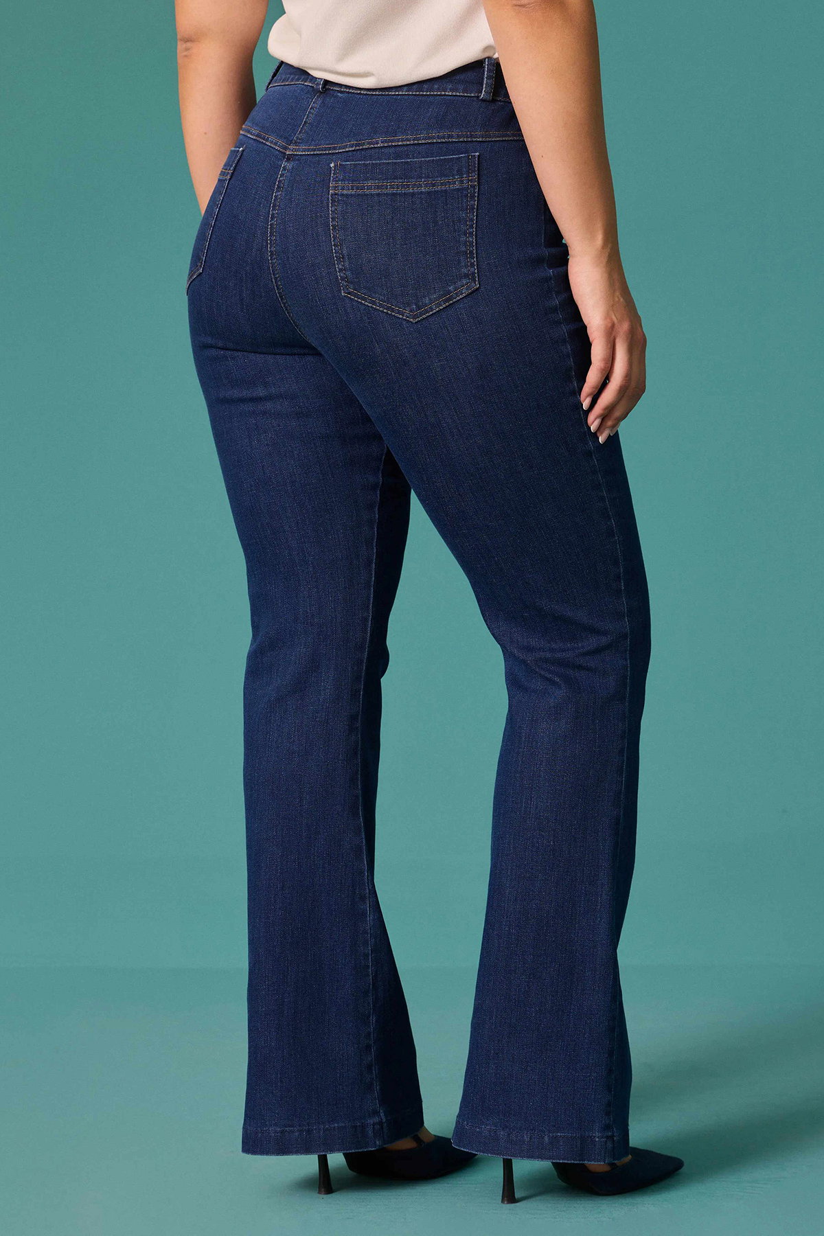 Galaxi Kadın Büyük Beden Yüksek Bel İspanyol Paça Denim Pantolon 4002 Lacivert - 4