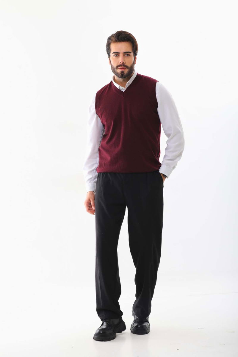 Günay Erkek V Yaka Yün Süveter 0108 Bordo - 2