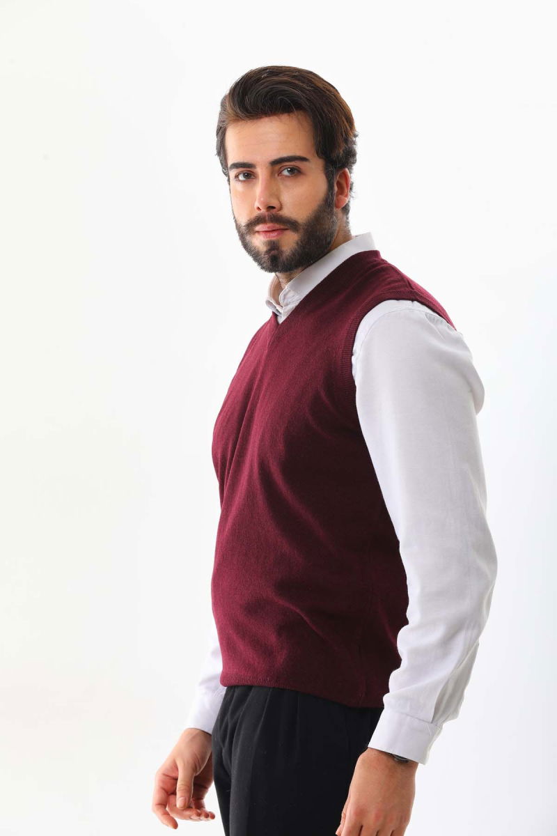 Günay Erkek V Yaka Yün Süveter 0108 Bordo - 3