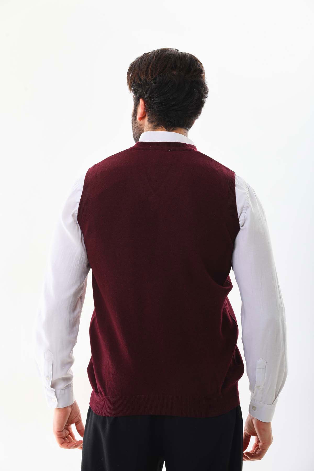 Günay Erkek V Yaka Yün Süveter 0108 Bordo - 4