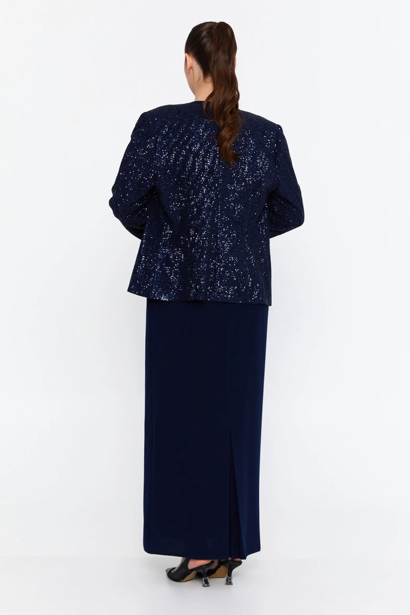 Güzelyalı Kadın Büyük Beden Taş İşlemeli İki Parça Abiye Takım 1043 Lacivert - 4