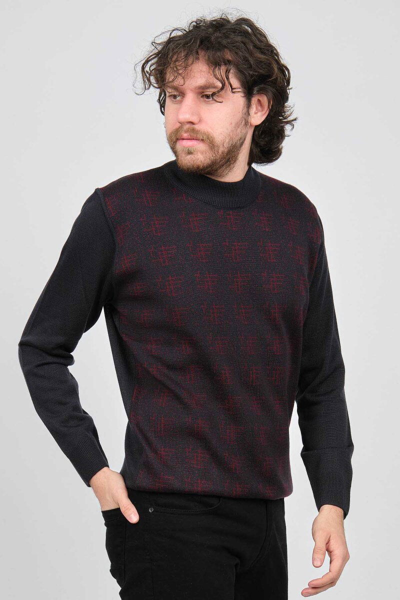 Haki Triko Erkek Yarım Balıkçı Yaka Desenli Kazak 60872007 Lacivert - 3