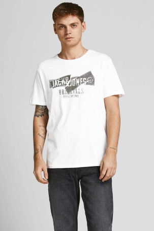 Jack & Jones Erkek Baskılı Bisiklet Yaka T-Shirt 63412205944 Ekru 