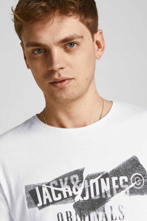 Jack & Jones Erkek Baskılı Bisiklet Yaka T-Shirt 63412205944 Ekru - 3